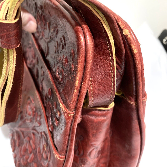 Vintage red tooled leather handbag purse Boho southwestern unique retro bag - Picture 6 of 12